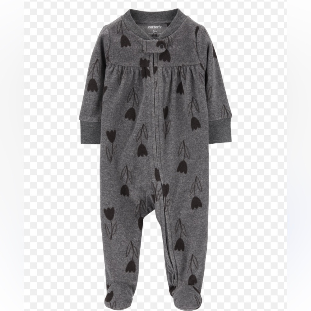 🍓3/$10 NWOT Carter's Charcoal Tulip Print Fleece Footie size 3m
